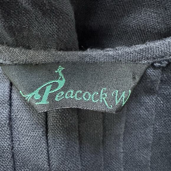 PEACOCK WAYS Dress Womens Large Blue Linen Shift Pleated Embroidered Lagenlook - Picture 5 of 11